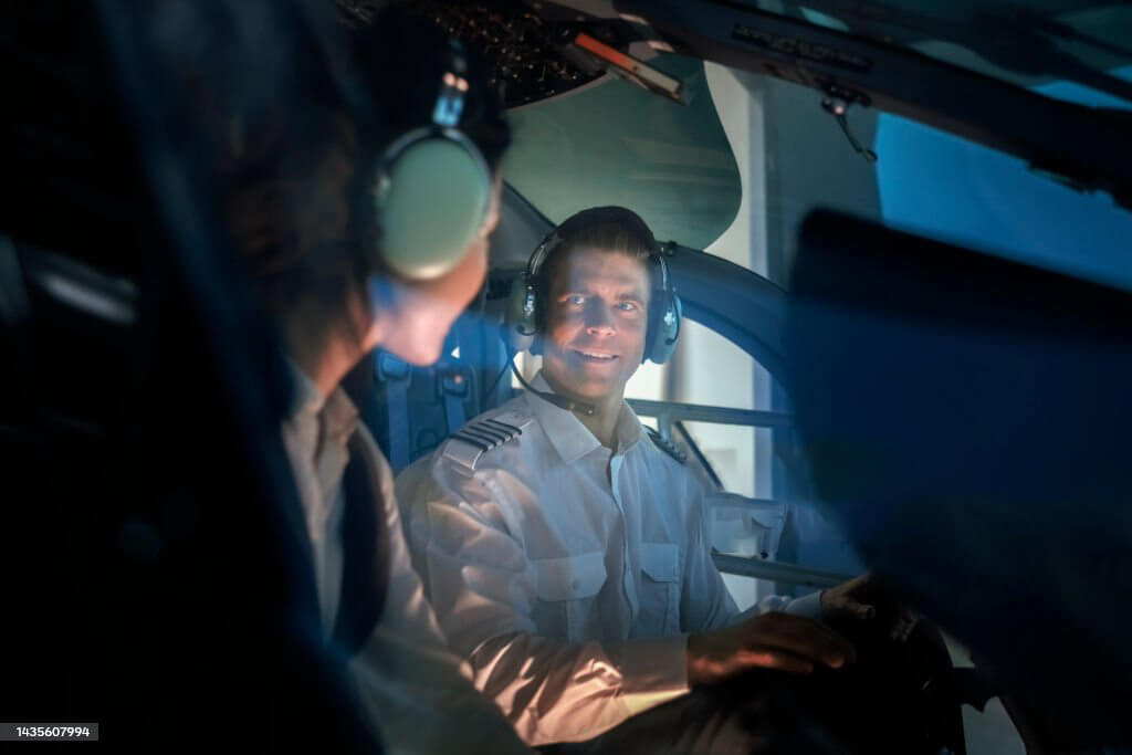 Pilot in simulator.