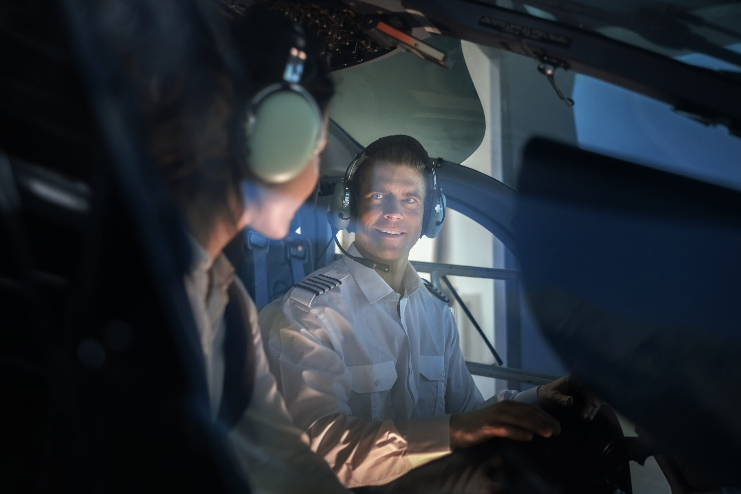 Pilot in simulator.